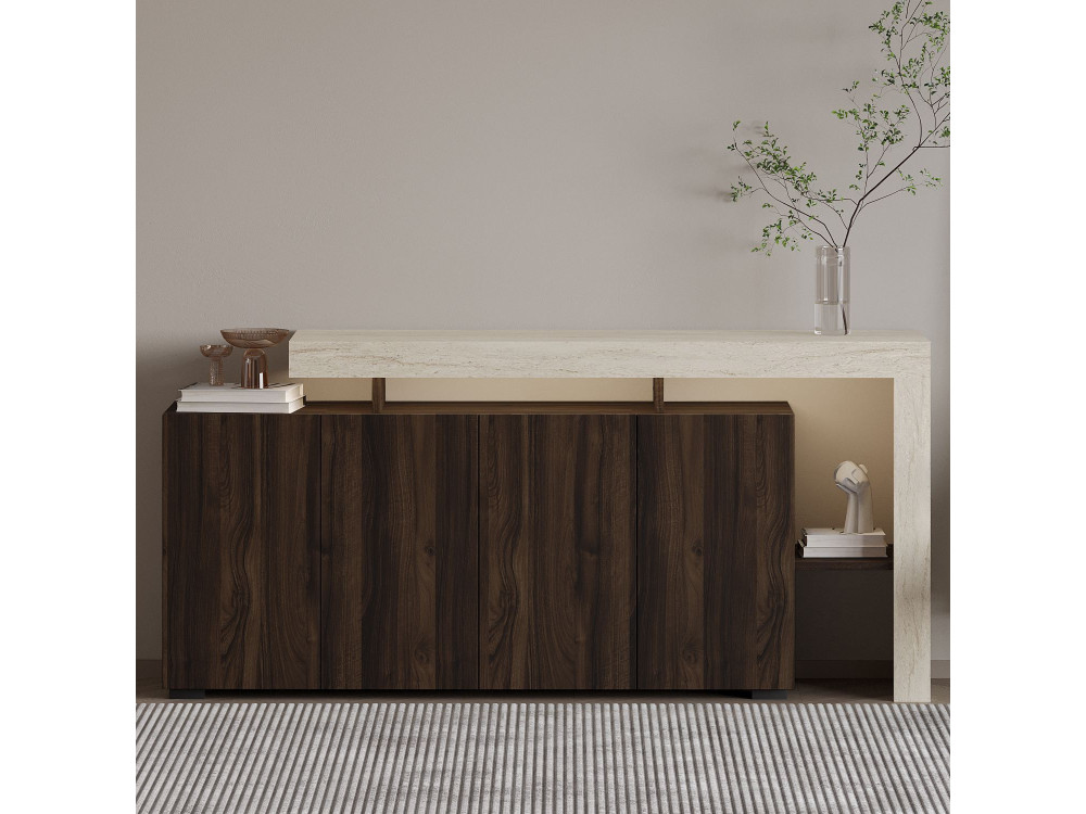 Aparador de madera "Beliz" - 170 x 35 x 80 cm - Travertino / Nogal