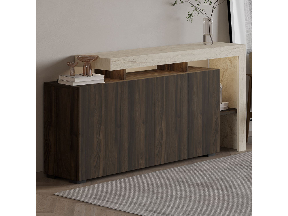 Aparador de madera "Beliz" - 170 x 35 x 80 cm - Travertino / Nogal