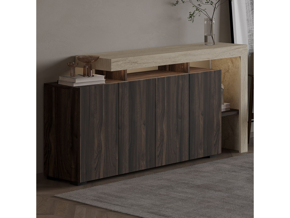 Aparador de madera "Beliz" - 170 x 35 x 80 cm - Travertino / Nogal