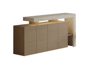 Aparador de madera "Beliz" - 170 x 35 x 80 cm - Travertino / Roble Cálido