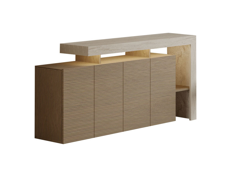 Aparador de madera "Beliz" - 170 x 35 x 80 cm - Travertino / Roble Cálido