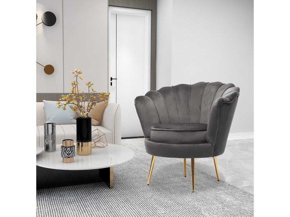 Sillón de terciopelo "Floria" - 75 x 68 x 77,5 cm - Gris