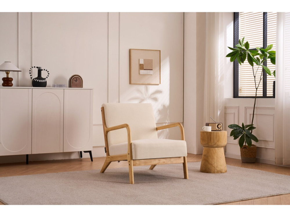 Sillón "Clinton" de madera de estilo escandinavo - Beige