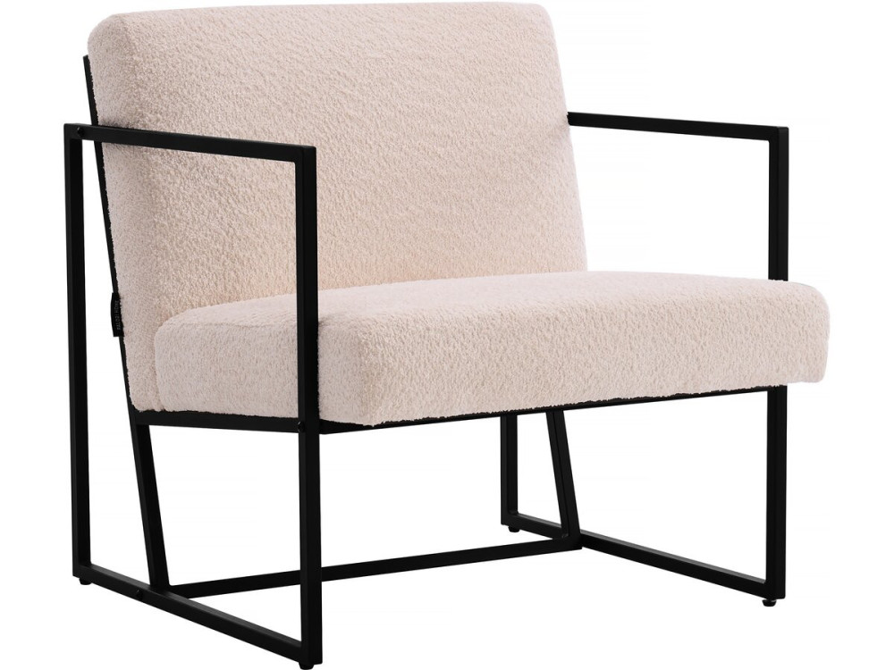 Sillón de metal "Kennedy" con tela bouclette - 73. 5 x 75.5 x 81 cm - Crema