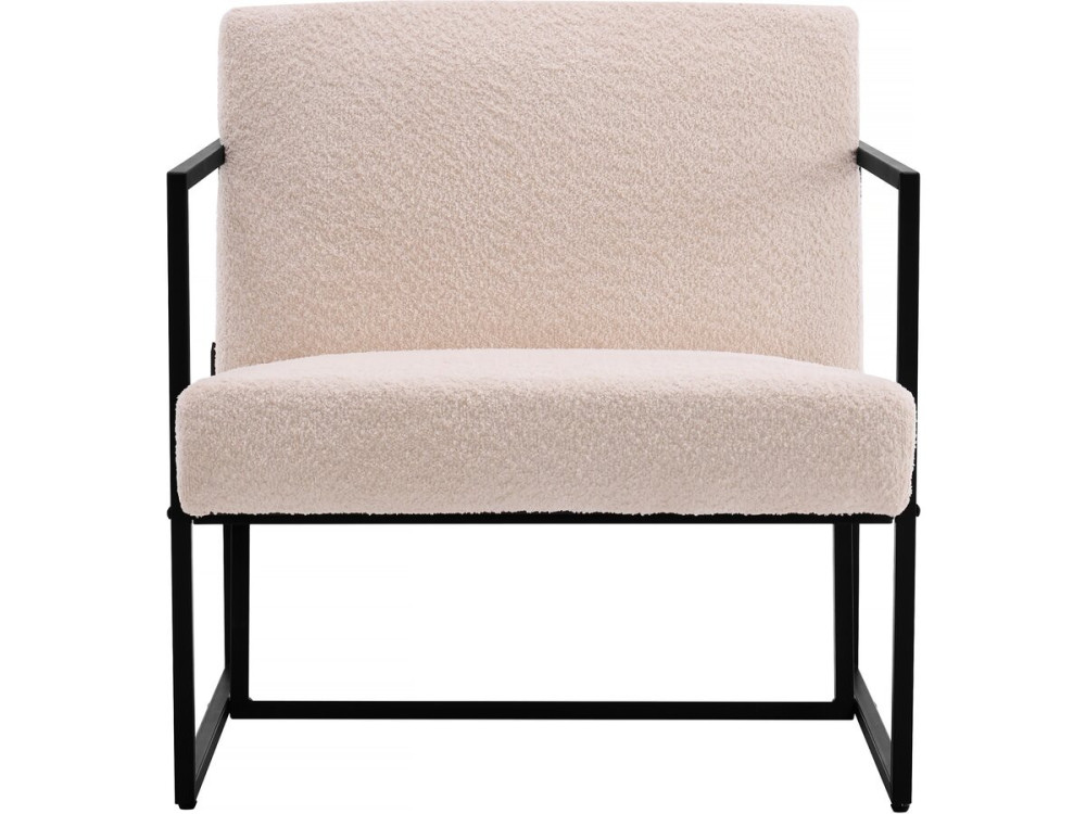 Sillón de metal "Kennedy" con tela bouclette - 73. 5 x 75.5 x 81 cm - Crema