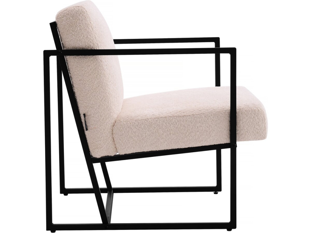Sillón de metal "Kennedy" con tela bouclette - 73. 5 x 75.5 x 81 cm - Crema