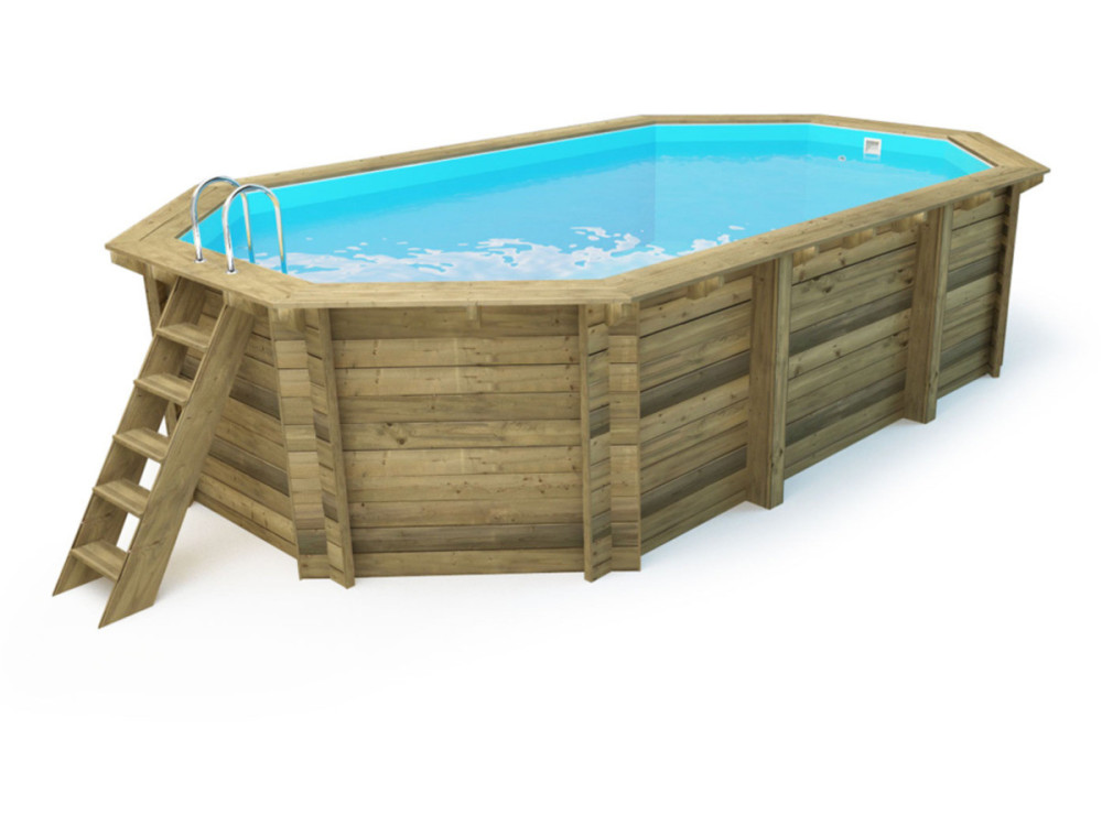 Piscina de madera "Miami" - 4,86 x 3,36 x 1,20 m + cubierta de burbujas de 180 µ + cubierta de invierno de 280 gr/m²