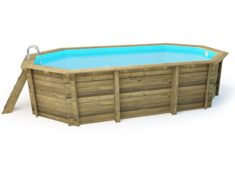 Piscina de madera "Miami" - 4,86 x 3,36 x 1,20 m + cubierta de burbujas de 180 µ + cubierta de invierno de 280 gr/m²