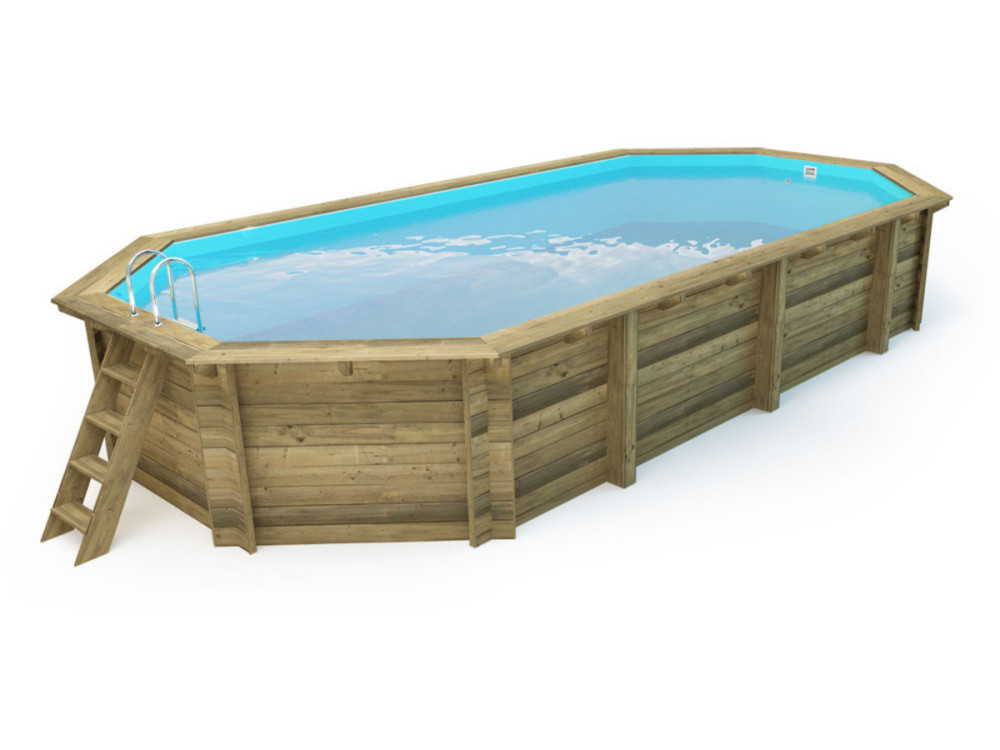 Piscina de madera " Palma " - 7,57 x 4,07 x 1,31 m + cubierta de burbujas de 180 µ + cubierta de invierno de 280 gr/m²