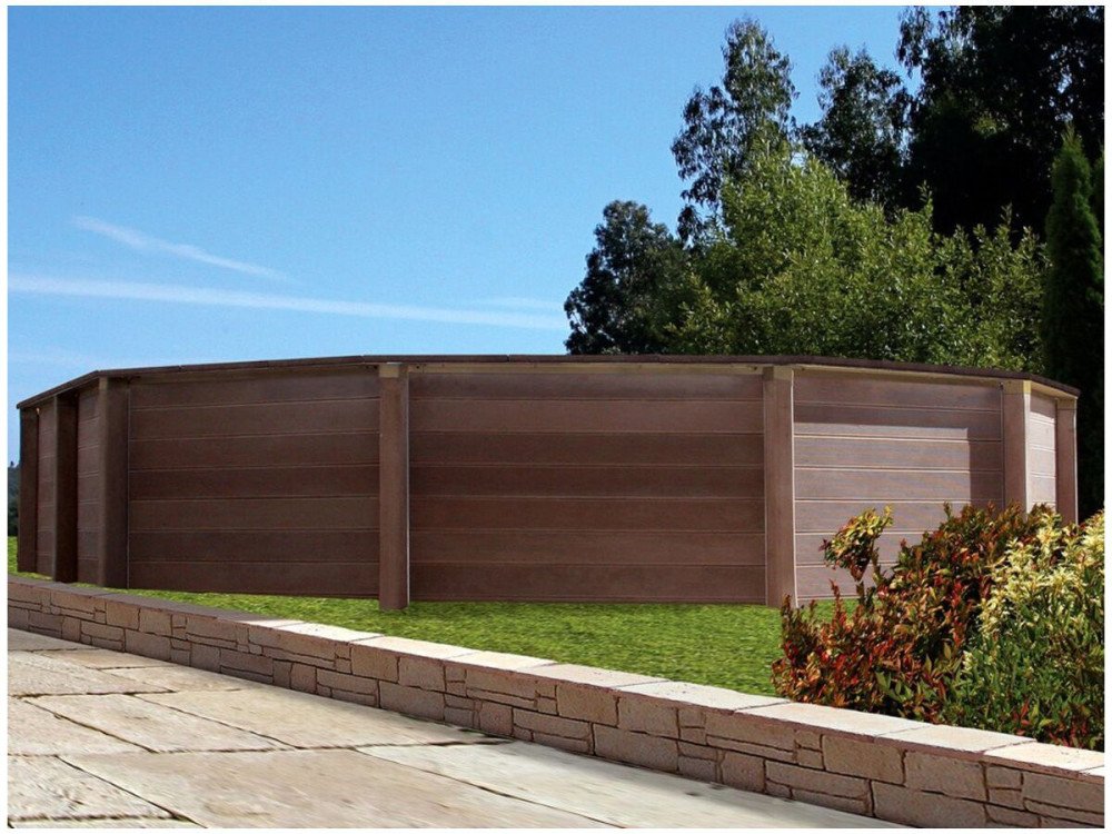 Piscina de hormigón con aspecto de madera en kit decagonal alargado «Naturalis 2» - 6,36 x 4,74 x 1,28 m