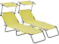 Tumbona plegable "Lazy" - Con sombrilla - Beige - Amarillo
