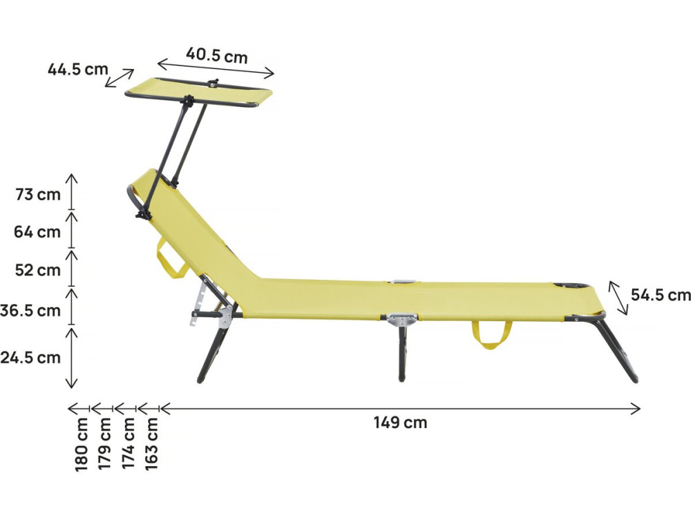 Pack de 2 tumbonas plegables "Lazy" - Con parasol - Amarillo