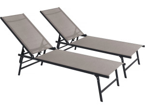 Juego de 2 tumbonas metálicas "Sublima" - 180 x 54 x 104 cm - Color topo