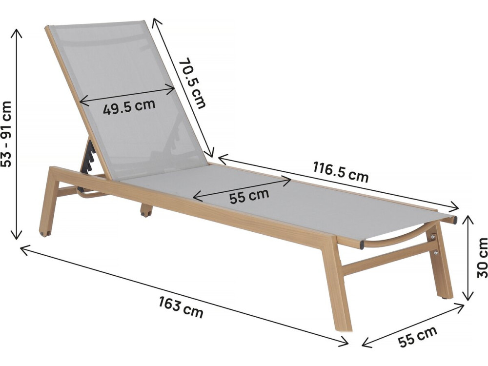 Tumbona de aluminio efecto madera "Elysia" - Gris claro