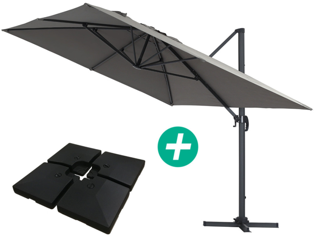 Parasol Lateral de jardín en aluminio - Sun 4- Rectangular- 3 x 4 m - lastre incluido