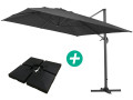 Parasol Lateral de jardín en aluminio - Sun 4- Rectangular- 3 x 4 m - Azul- lastre incluido - Negro