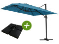 Parasol Lateral de jardín en aluminio - Sun 4- Rectangular- 3 x 4 m - lastre incluido - Azúl