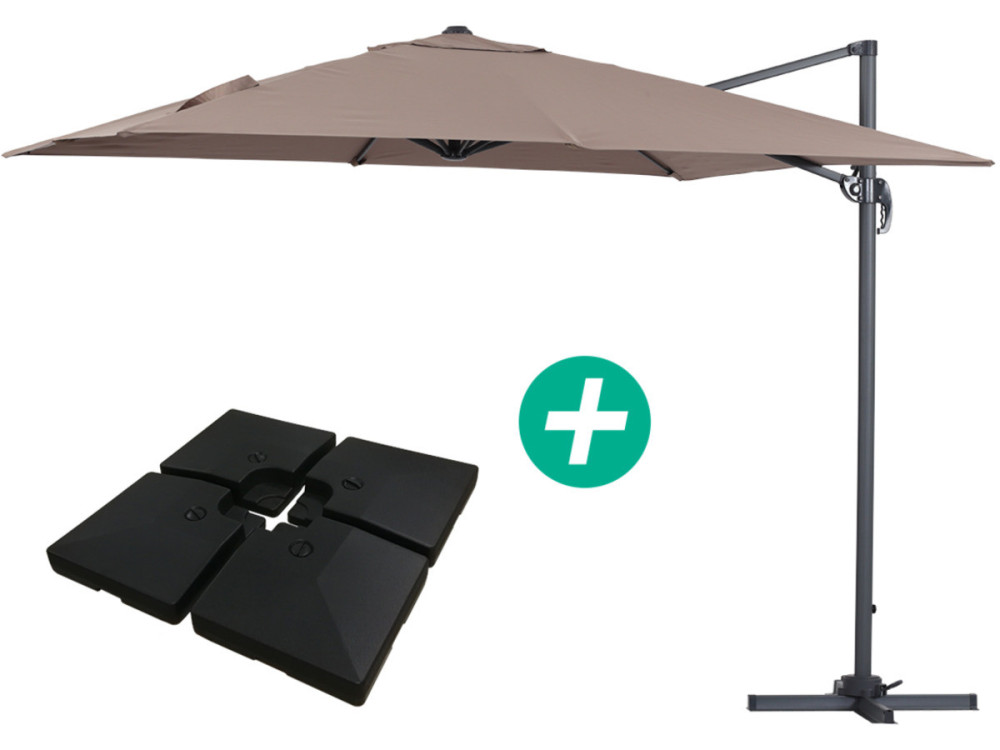 Parasol Lateral de jardín Alu "Sun 3" - Cuadrado  Carré - 3 x 3 m - Lastres incluidos - Topo