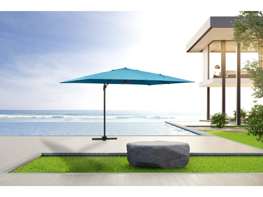 Parasol Lateral de jardín Alu “Sun 4” – Rectangular – 3 x 4 m – Azul + funda protectora