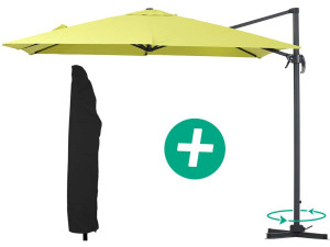 Parasol Lateral de jardín Alu “Sun 3” – Cuadrado – 3 x 3 m –  Verde + funda protectora