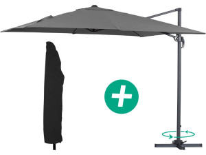 Parasol Lateral de jardín Alu “Sun 3” – Cuadrado – 3 x 3 m – Gris + funda protectora