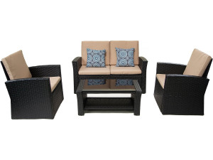 Juego de muebles de jardín "Ilana" - 4 piezas - Mimbre - Negro