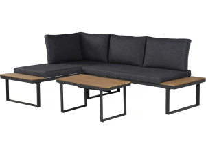 Conjunto de muebles de jardín, sofá esquinero de imitación madera "Liora" - 4 plazas - Gris