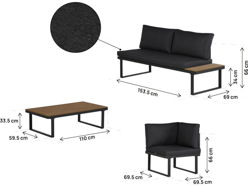 Sofá rinconera "Fiora" muebles de jardín - 5 plazas - Gris