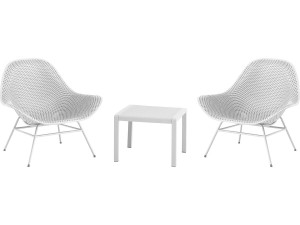 Lote de 2 sillones de jardín "Soléna" con mesa baja - Blanco