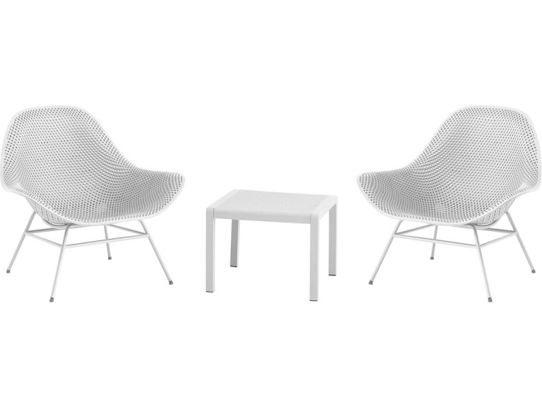 Lote de 2 sillones de jardín "Soléna" con mesa baja - Blanco