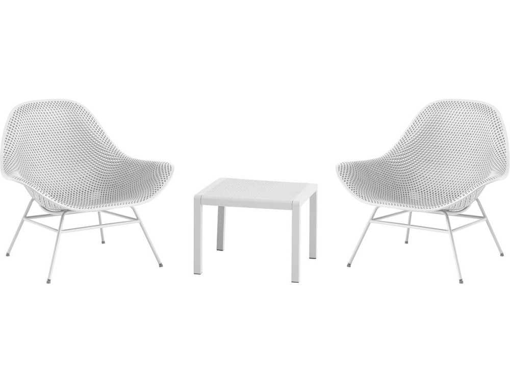 Lote de 2 sillones de jardín "Soléna" con mesa baja - Blanco