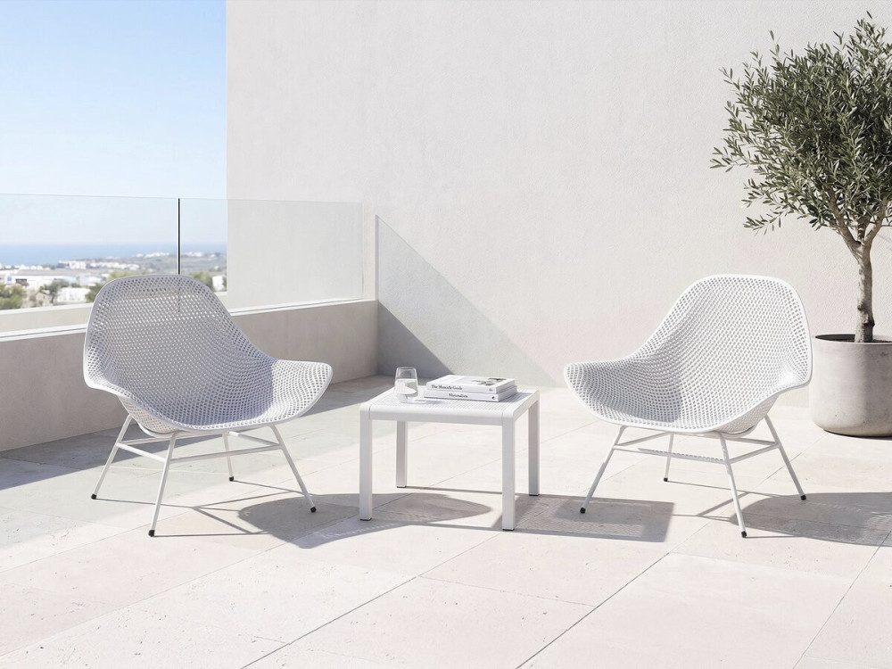 Lote de 2 sillones de jardín "Soléna" con mesa baja - Blanco