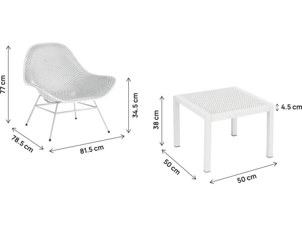 Lote de 2 sillones de jardín "Soléna" con mesa baja - Blanco