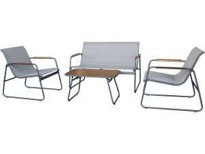 Conjunto de muebles de jardín de metal "Sparta" con decoración imitación madera - 4 plazas - Gris claro