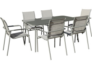 Juego de comedor de metal para jardín "Málaga" - 7 plazas - Gris