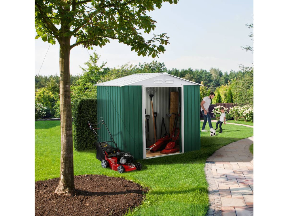 Caseta de jardín metálica "Rosas" - 2,71 m² - Verde
