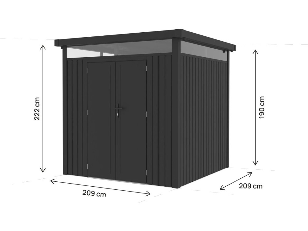 Caseta de jardín de metal de alta gama con techo plano y puerta batiente «Lexinton» - 5,29 m² - Gris