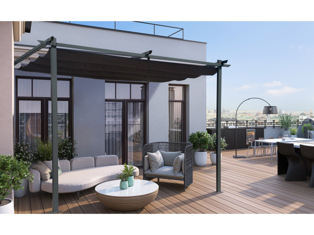 Pérgola adosada con techo retráctil - 3 x 3 m - gris antracita
