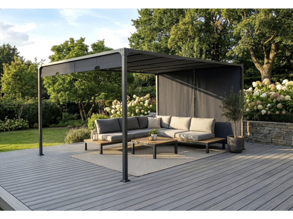 Pérgola con techo metálico corredizo "Courtenay" - 3 x 4 m - Gris