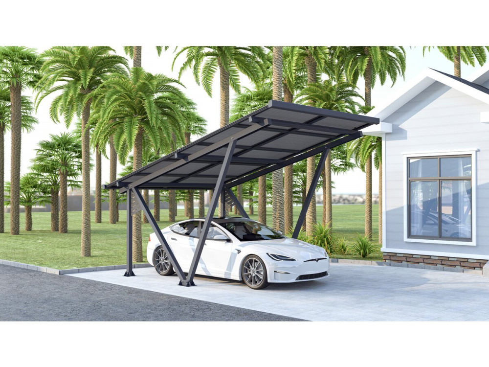 Cochera solar con paneles fotovoltaicos - 366 x 575 x 366 cm - Gris - 4,1 kW