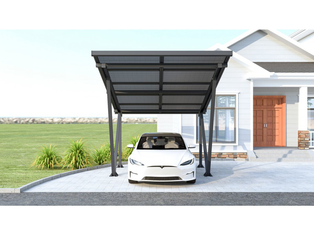 Cochera solar con paneles fotovoltaicos - 366 x 575 x 366 cm - Gris - 4,1 kW