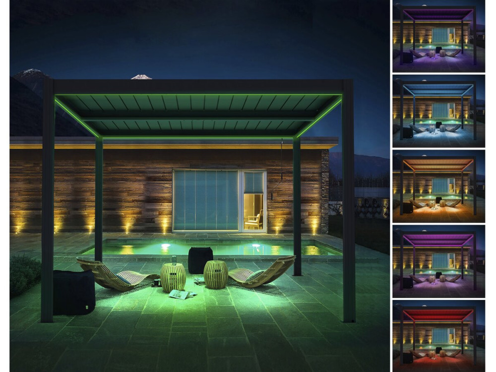 Pérgola bioclimática "Windsor" de aluminio con led 3 x 4 - Gris