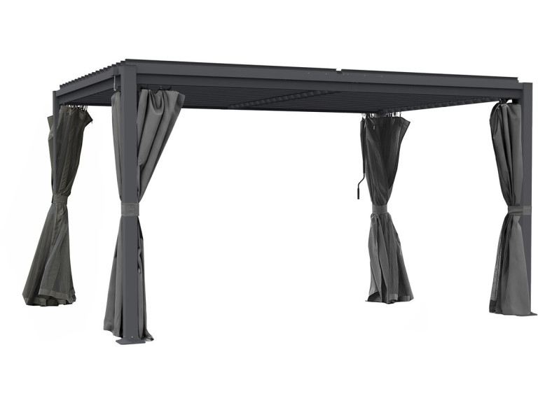 Pérgola bioclimática "Howard" con cortina y mosquitera - 3 x 4 m - Gris