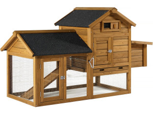 Gallinero "Poulette" con caja nido de madera - Marrón