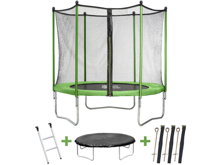 Cama elástica "Yoopi" - Ø 3.05 m - con red + escalera + cubierta de protección  + kit de anclaje
