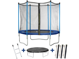 Trampolin / cama elástica  " Happy " - Ø 1.80 m - con malla + escalera + covertura+ kit de anclaje