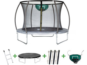 Cama elástica con red interior y canasta de baloncesto "jumper" Ø3,70 m - Gris
