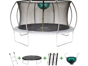 Cama elástica con red interior y aro de baloncesto "jumper" Ø4,25 m - Gris