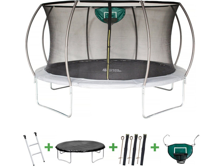 Cama elástica con red interior y aro de baloncesto "jumper" Ø4,25 m - Gris