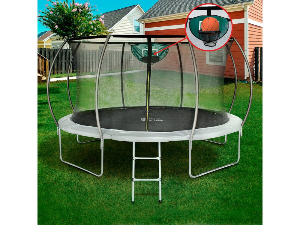 Cama elástica con red interior y aro de baloncesto "jumper" Ø4,25 m - Gris